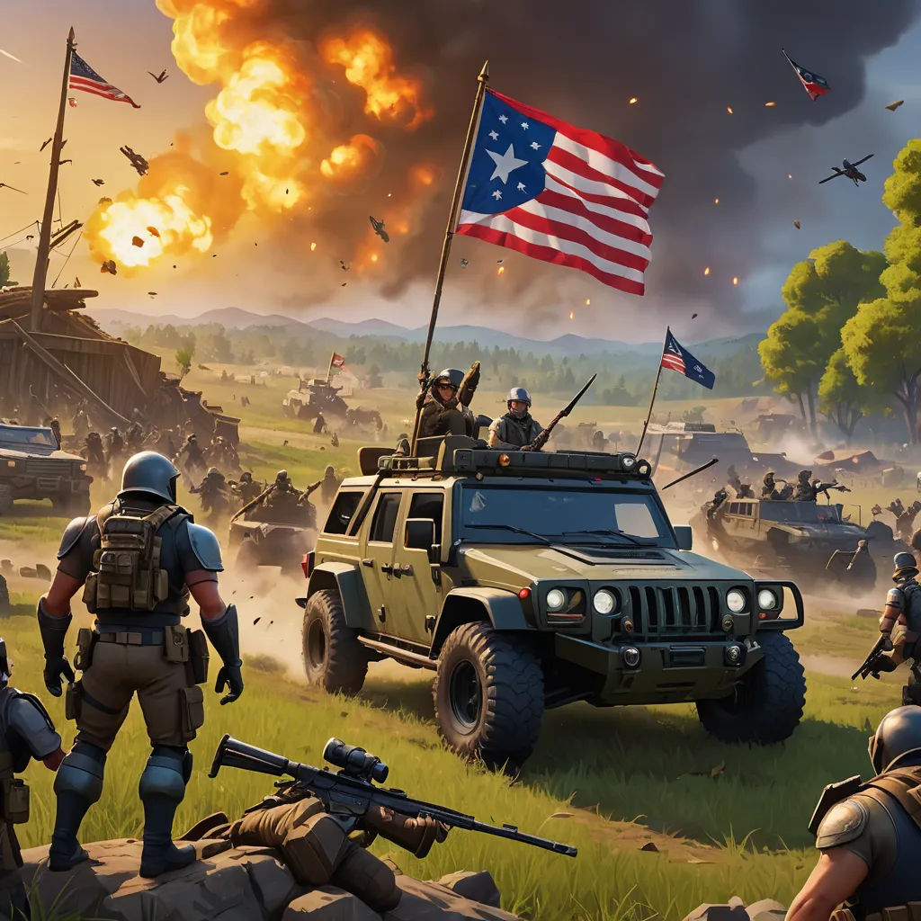 a painting of a military scene with a jeep and a group of soldiers in front of a large american flag, american scene painting, concept art, Edward Otho Cresap Ord, II, key art