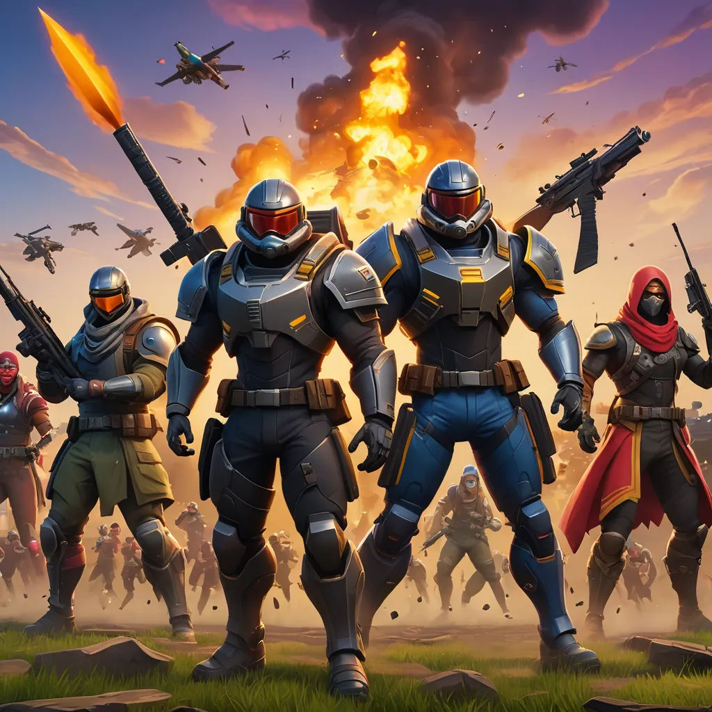 a group of people in costume standing in front of a fire filled sky with guns and a jet in the background, antipodeans, concept art, Beeple, key art