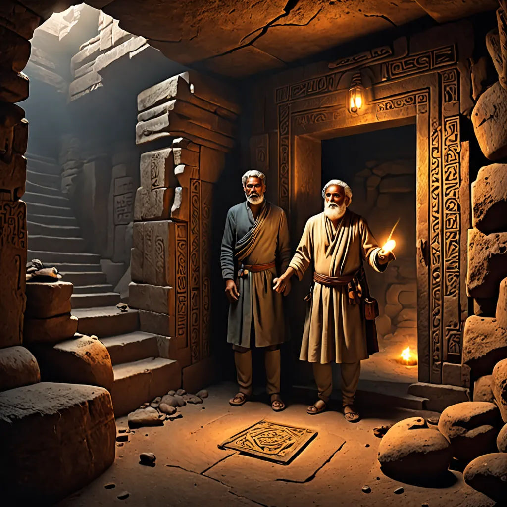 a man and a woman standing in a doorway with candles in hand and a man in a robe standing next to them, fantasy art, a detailed matte painting, Filip Hodas, unreal engine render