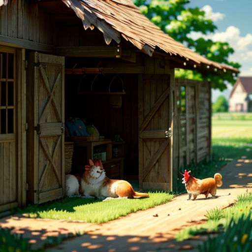 a couple of animals that are in a shed together in the grass and grass is growing on the ground