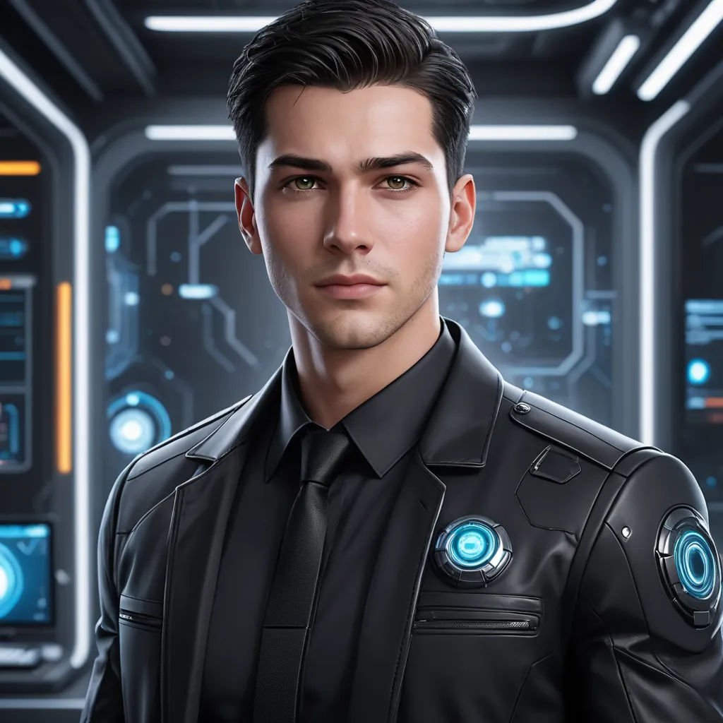 a man in a black shirt and a sci - fi fi fi fi fi fi fi fi fi fi fi fi fi fi fi fi fi fi fi fi fi fi fi fi fi fi fi fi fi fi fi fi fi fi, sots art, a character portrait, Cedric Seaut (Keos Masons), rossdraws global illumination