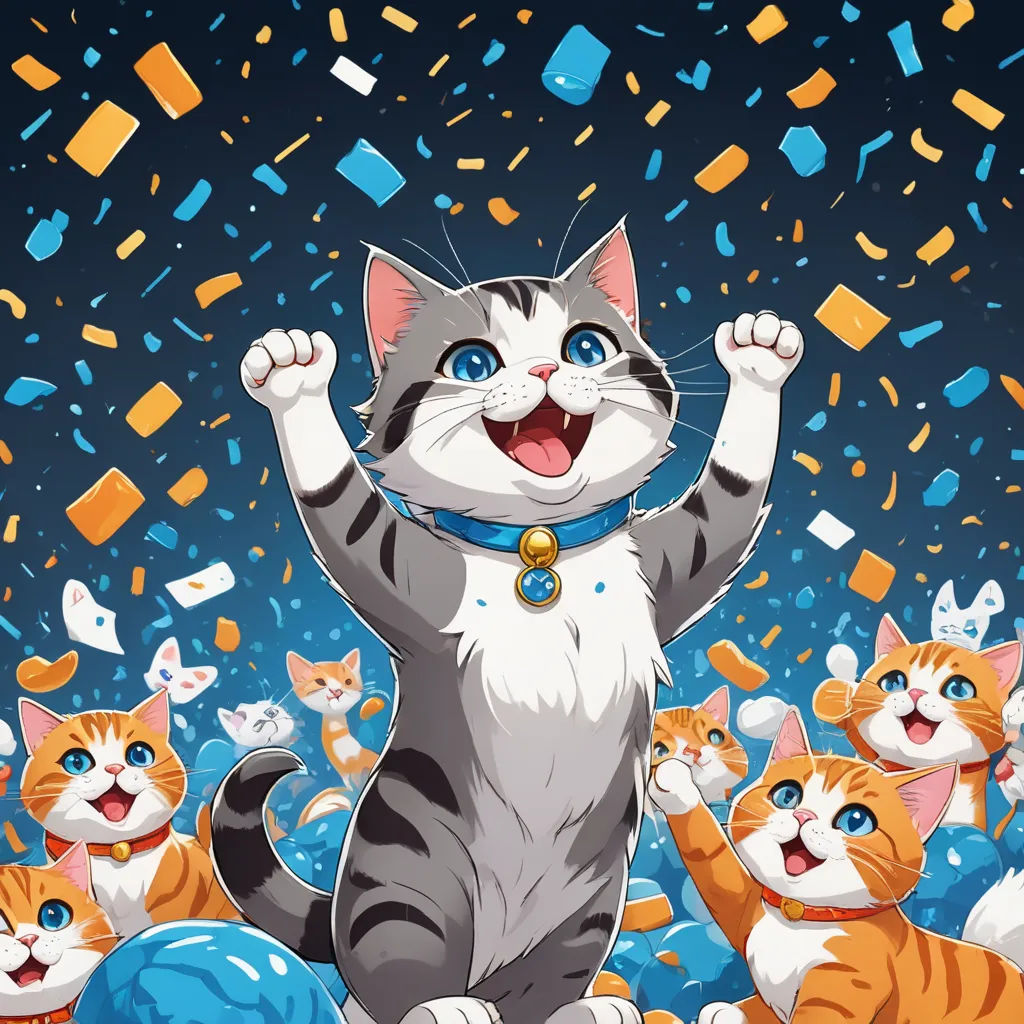 a cat is standing in front of a group of cats with their paws up and their paws in the air, sots art, a detailed drawing, Carlos Catasse, official art