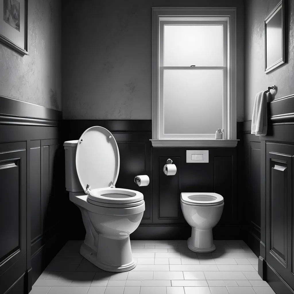 a bathroom with a toilet and a window in it's corner, and a sink and toilet in the corner, photorealism, an ambient occlusion render, Chris Ware, unreal engine render