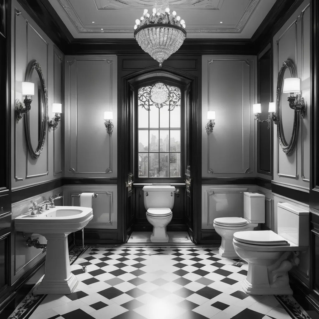a bathroom with a chandelier and two toilets in it and a chandelier hanging from the ceiling, arts and crafts movement, a flemish Baroque, Enguerrand Quarton, fantastically gaudy