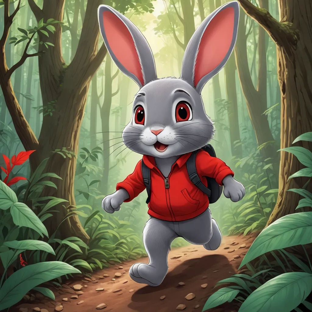 a rabbit is running through the forest with a backpack on his back and a backpack on his back,, furry art, a storybook illustration, Beatrix Potter, storybook illustration