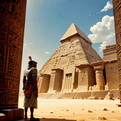 a man standing in front of a pyramid in egypt with a sky background and clouds in the sky above