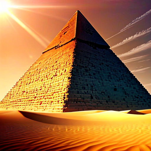 a pyramid in the desert with the sun shining over it and a sky background with clouds and a few wispy clouds