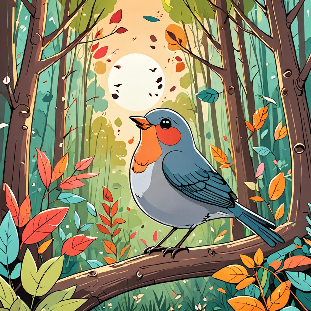 L'oiseau qui chante dans la forêt