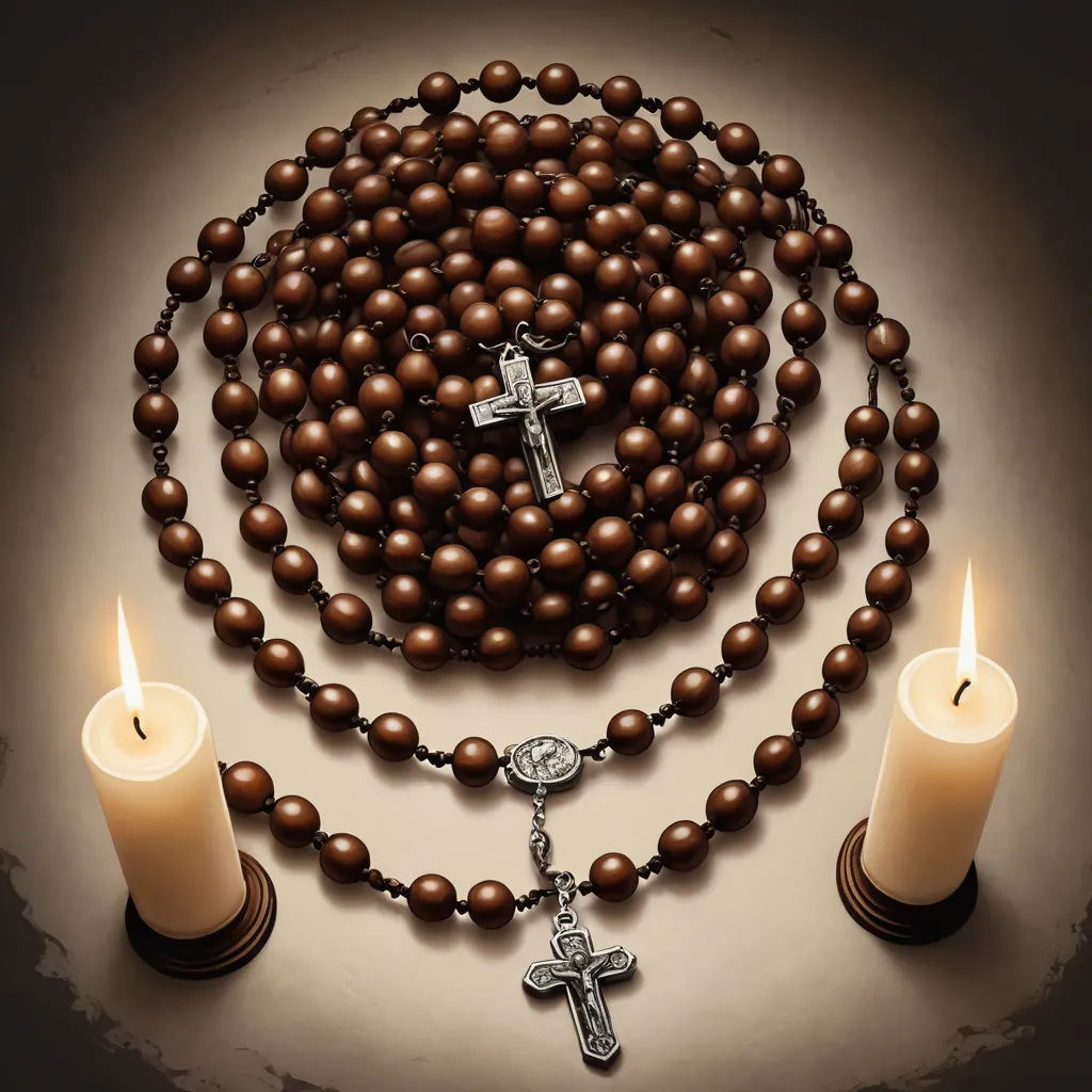 a rosary with a cross and two candles on it, on a table with a dark background, with a white light coming from the top, gothic art, a flemish Baroque, Andrey Yefimovich Martynov, art noveau
