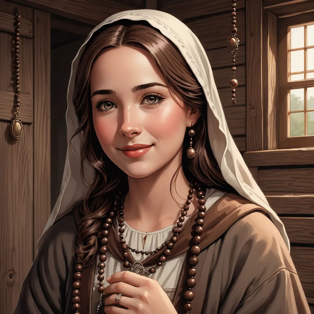 a painting of a woman in a nun outfit with a rosary on her neck and a necklace around her neck, fantasy art, a detailed painting, Araceli Gilbert, highly detailed digital painting