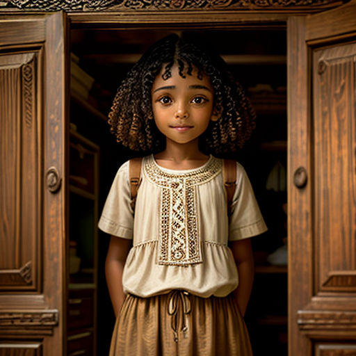 a young girl standing in a closet with a dress on and a shirt on and a skirt on and a shirt on