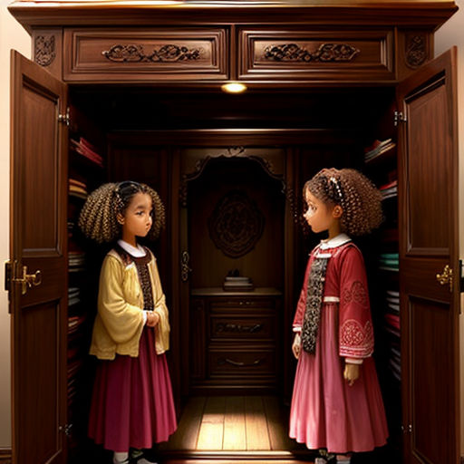 two little girls standing in a doorway with a clock on the wall above them and a clock above them