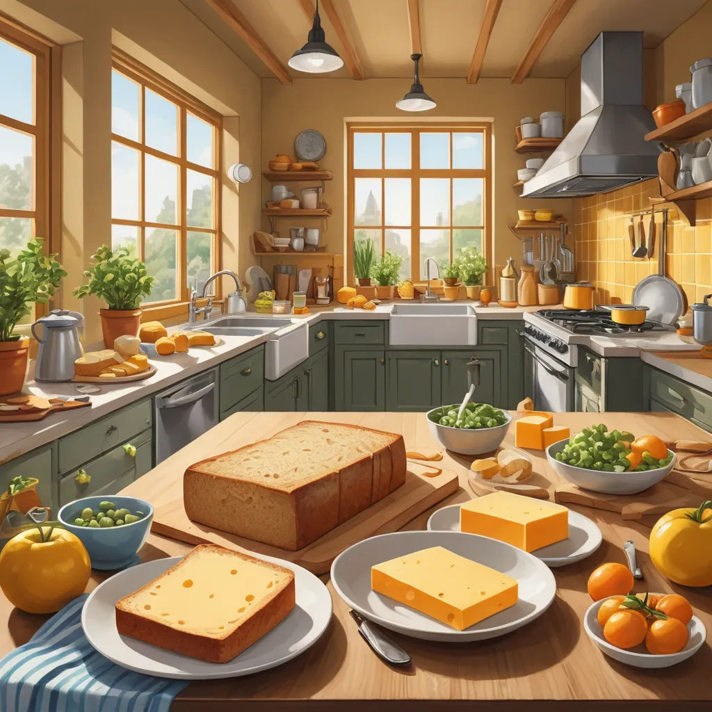 a painting of a kitchen with a lot of food on the table and a lot of windows in the room, american scene painting, a detailed matte painting, Evgeny Lushpin, highly detailed digital painting