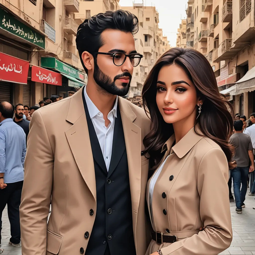 a man and a woman standing next to each other on a street corner in a city with people walking around, aestheticism, a photocopy, Abdullah Gërguri, brown