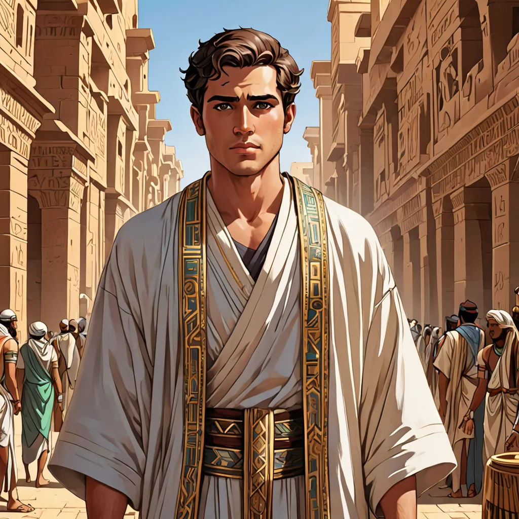 a man in a white robe and a basket in a street with people around him and a man in a white robe, serial art, a comic book panel, Cedric Seaut (Keos Masons), graphic novel