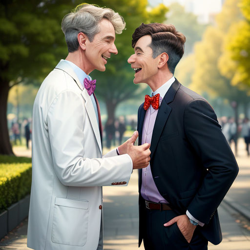 two men in suits are standing together and smiling at each other while one of them is wearing a bow tie