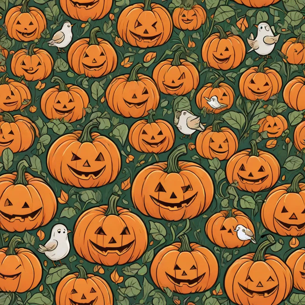 a lot of pumpkins that are on a tree branch with a bird on it and a bird on the top, folk art, a jigsaw puzzle, Chris LaBrooy, spooky
