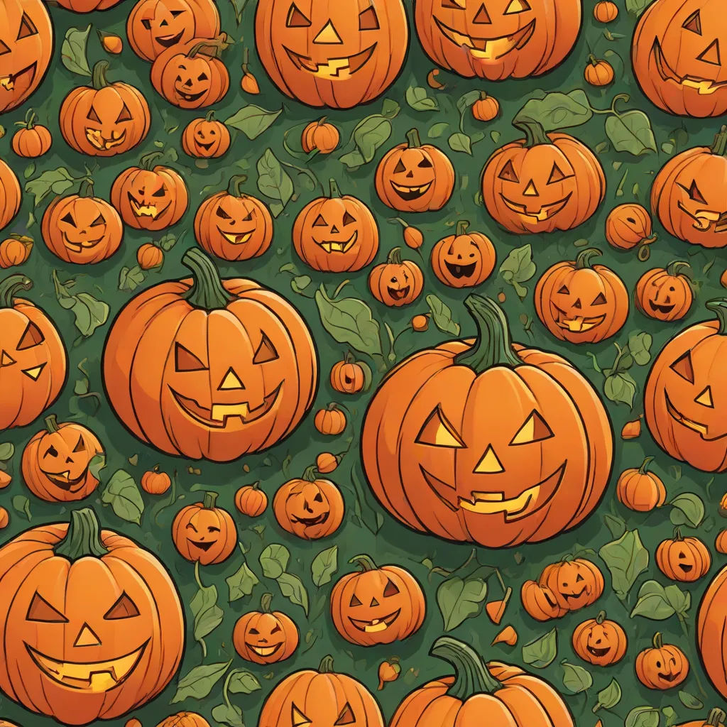 a lot of pumpkins that are on the ground together with leaves around them and faces carved into them, folk art, a jigsaw puzzle, Chris LaBrooy, spooky