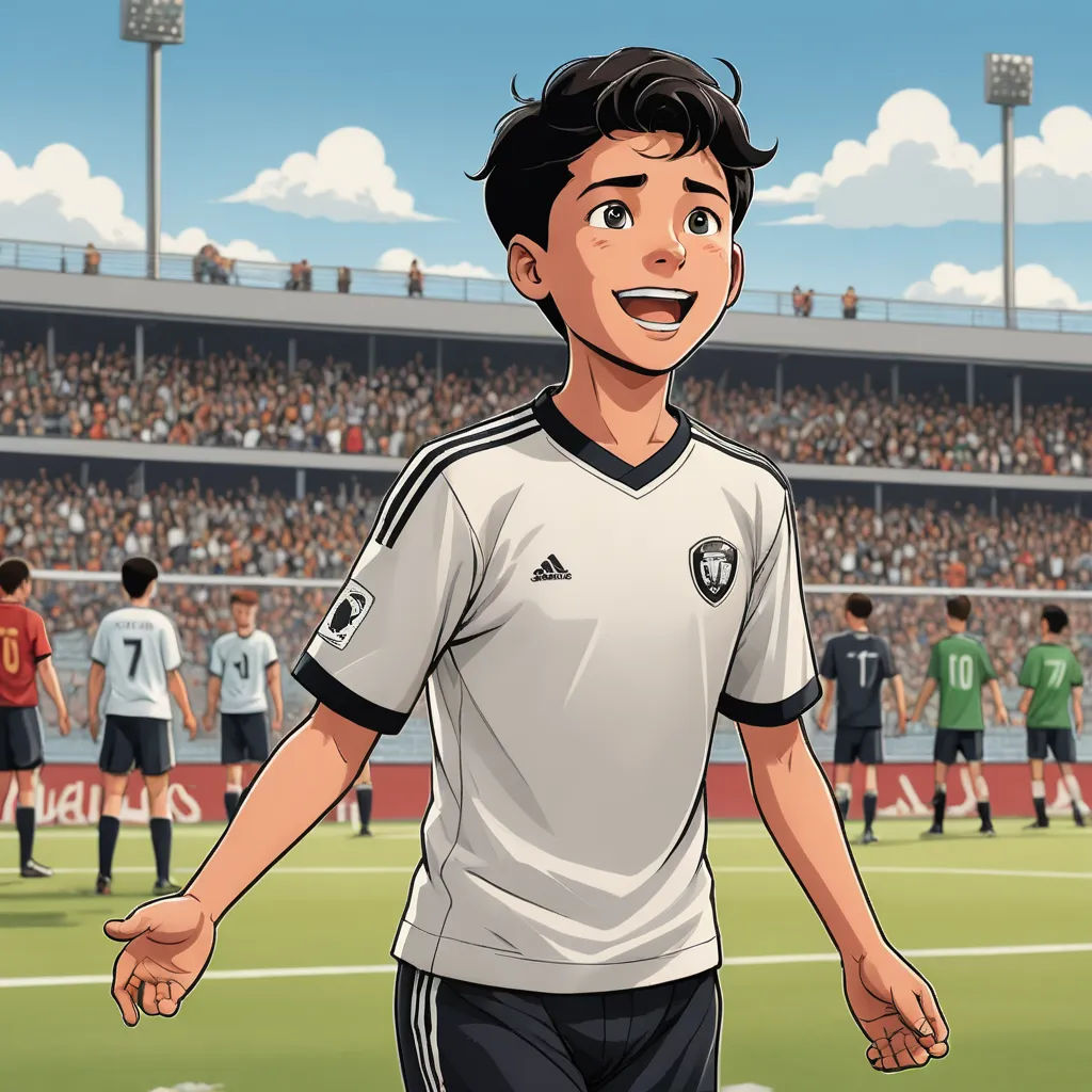 a cartoon of a soccer player in a stadium with a crowd of people watching him from the sidelines, fantastic realism, a comic book panel, Cedric Seaut (Keos Masons), graphic novel
