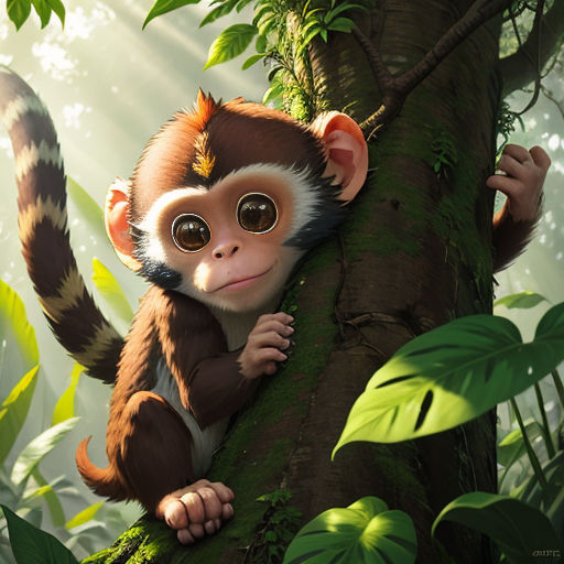 Curious Monkey Swinging Through Vibrant Jungle