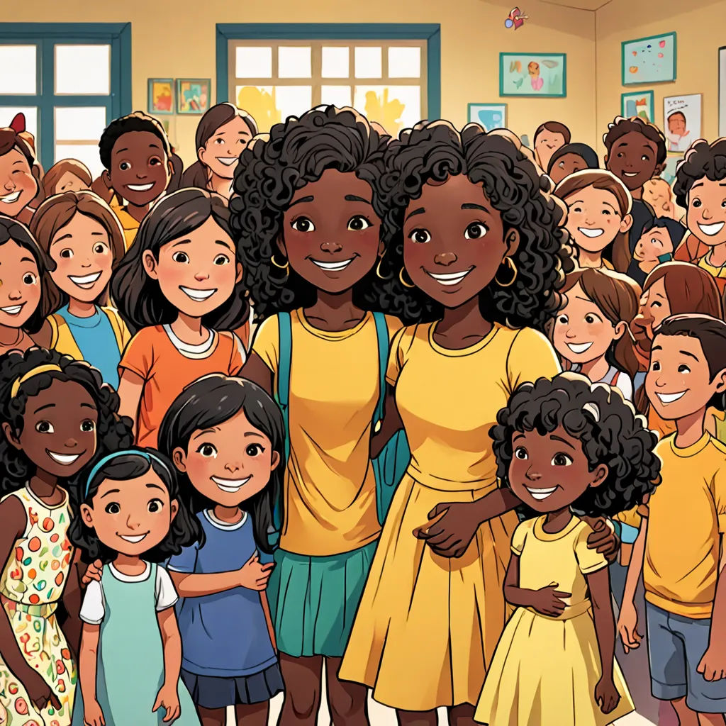 a group of children standing in a room with a teacher in the background and a teacher in the foreground, lyco art, a storybook illustration, Chinwe Chukwuogo-Roy, comic cover art