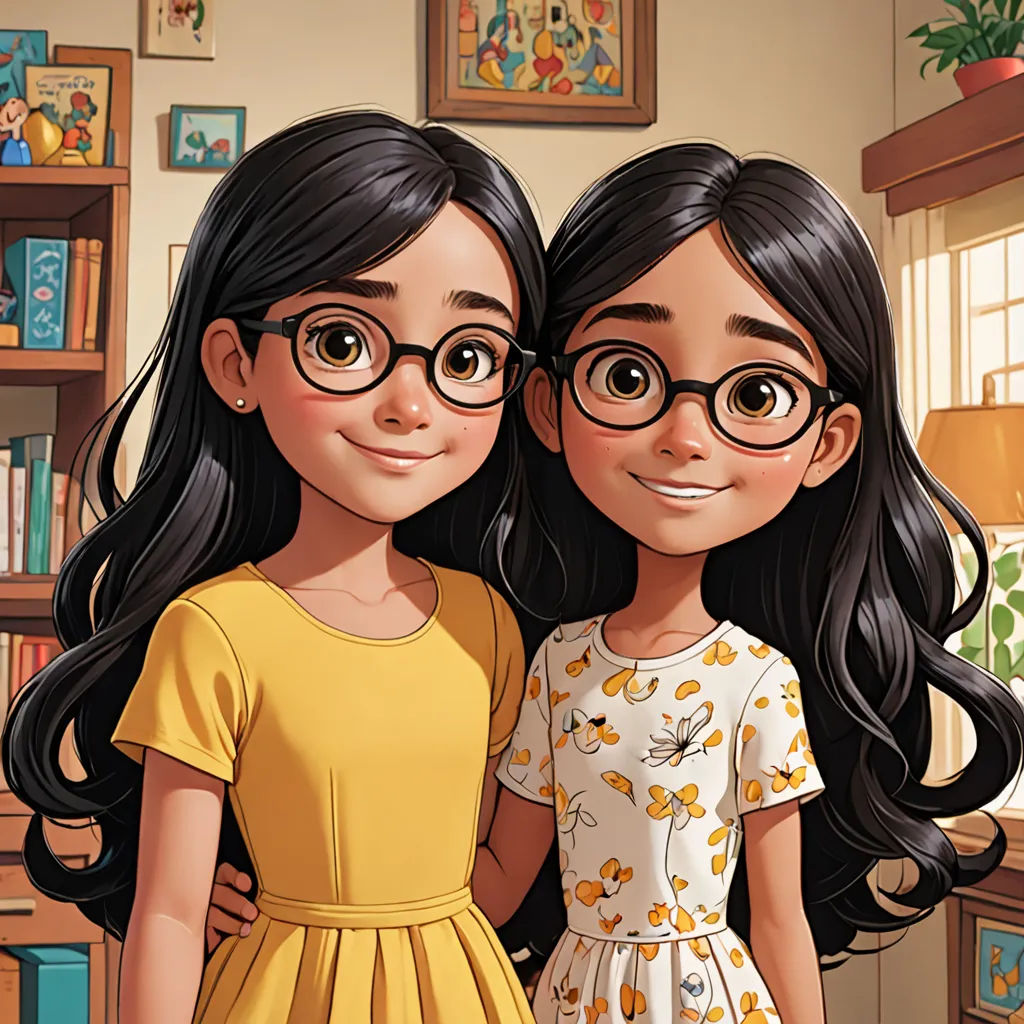 two girls are standing next to each other in a room with bookshelves and a window with a plant, lyco art, a comic book panel, Artgerm, official art