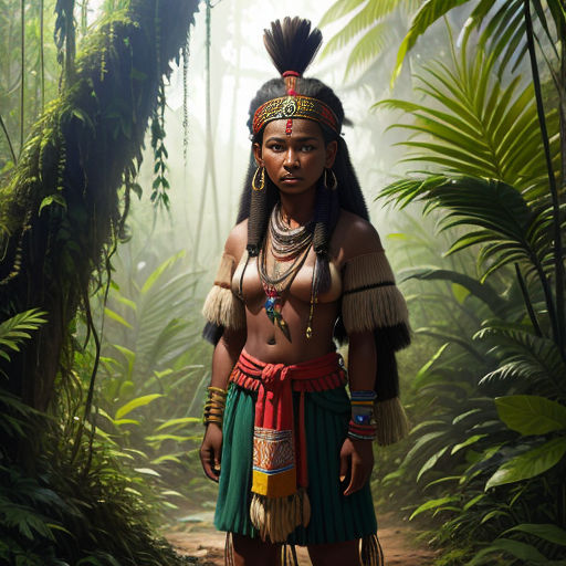 a tribal warrior in the forest, african. By Makoto