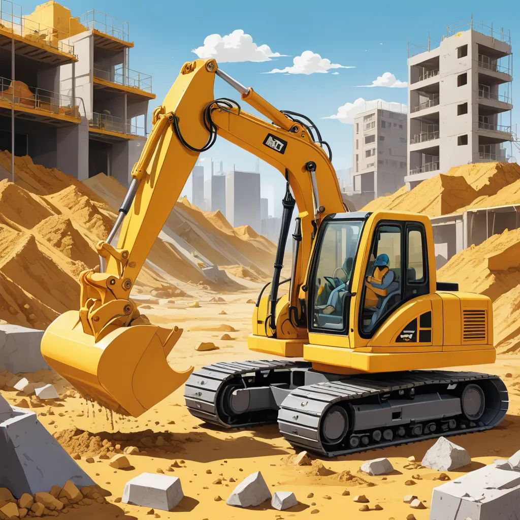 a yellow bulldozer is in a construction site with a building in the background and a man in the foreground, precisionism, a detailed matte painting, Chris LaBrooy, highly detailed digital painting