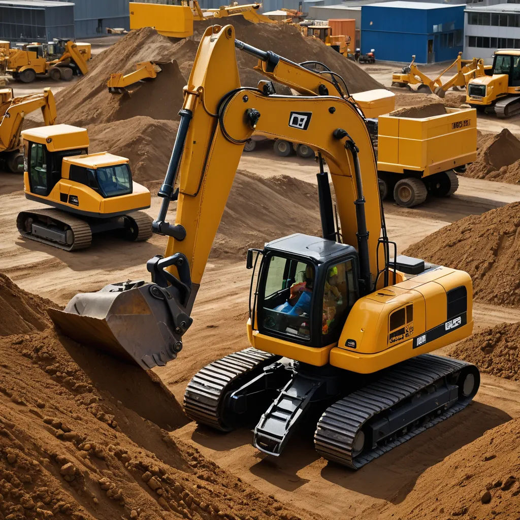 a large yellow bulldozer is in a large pile of dirt and dirt mounds and a man is in the back, assemblage, a tilt shift photo, Cao Buxing, xf iq4