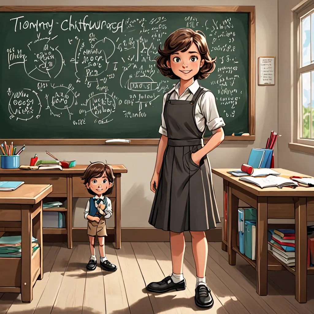 a girl and a boy standing in front of a chalkboard with a blackboard in the background and a teacher in the foreground, bengal school of art, a storybook illustration, Anthony Devas, official art