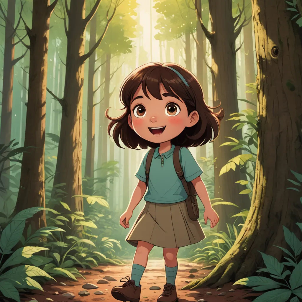 a girl in a forest with a backpack on her back and a backpack on her shoulder, standing in the middle of a path, serial art, a storybook illustration, Clarice Beckett, official art