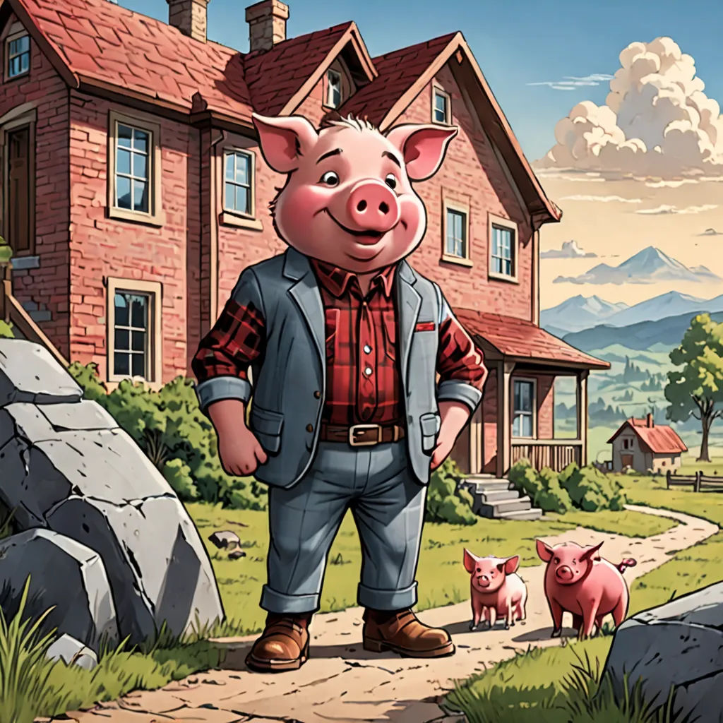 a pig standing in front of a house with a pig in the yard and a pig in the yard, american realism, a storybook illustration, Chris LaBrooy, official art