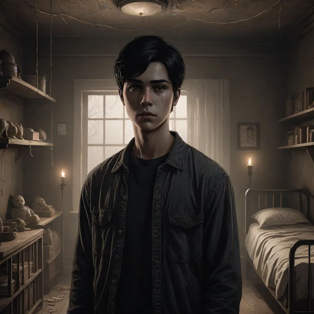 a man standing in a room with a bed and a window in it, with a light shining on him, sots art, a character portrait, David Park, key art