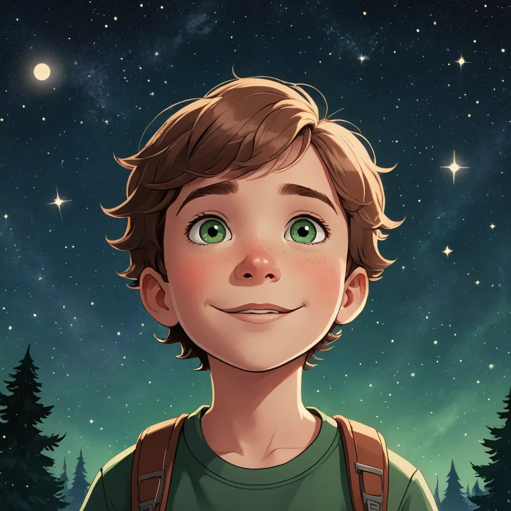 a boy with a backpack looking up at the stars in the sky above him is a forest and a full moon, space art, a character portrait, Aaron Jasinski, rossdraws global illumination