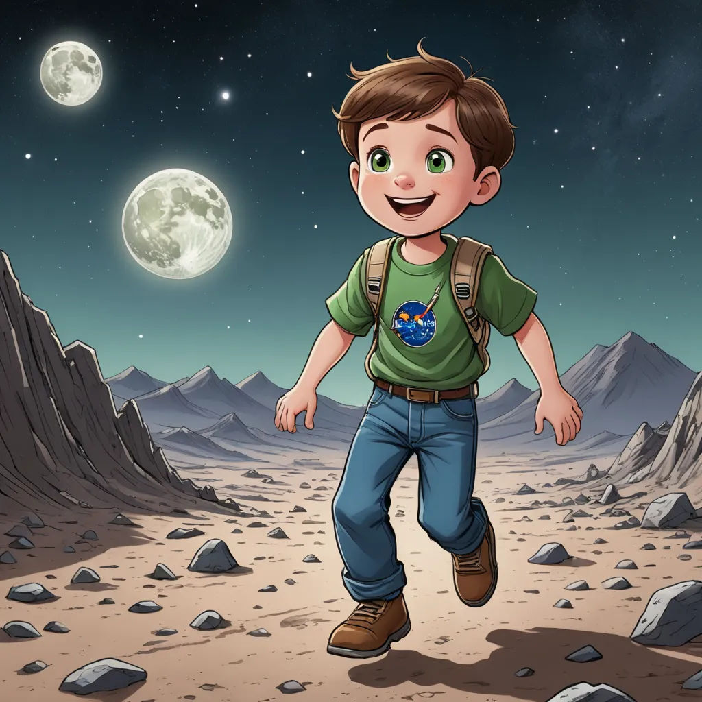 a boy is walking in the desert with a backpack on and a full moon in the background with a mountain range in the foreground, space art, a storybook illustration, Diego Gisbert Llorens, promotional image