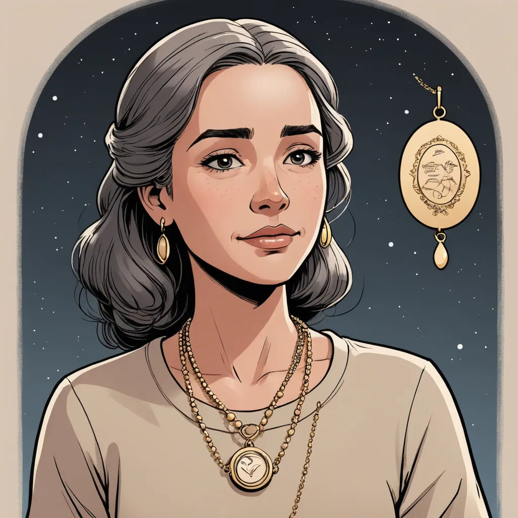 a woman with a necklace and a coin hanging from her neck, in front of a night sky with stars, art nouveau, a character portrait, Charlie Bowater, character portrait