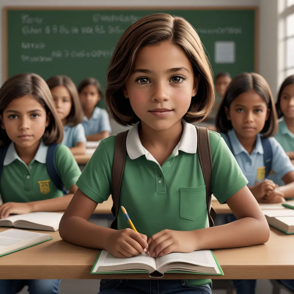 a girl sitting at a desk with a book and pencil in front of her and a group of other girls behind her, les automatistes, a computer rendering, Alejandro Burdisio, promotional image