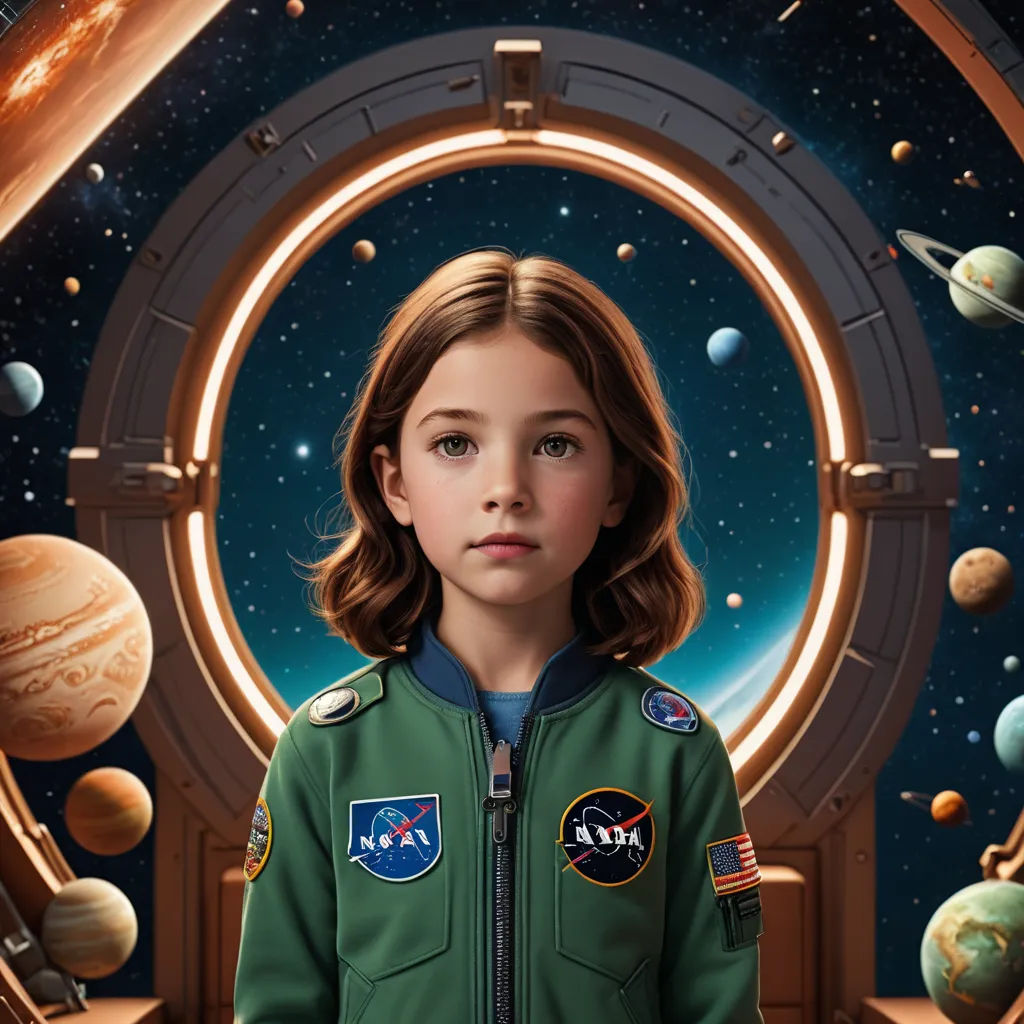 a painting of a girl in a space suit with planets around her and a window to the outer planets, space art, poster art, Aaron Jasinski, highly detailed digital painting