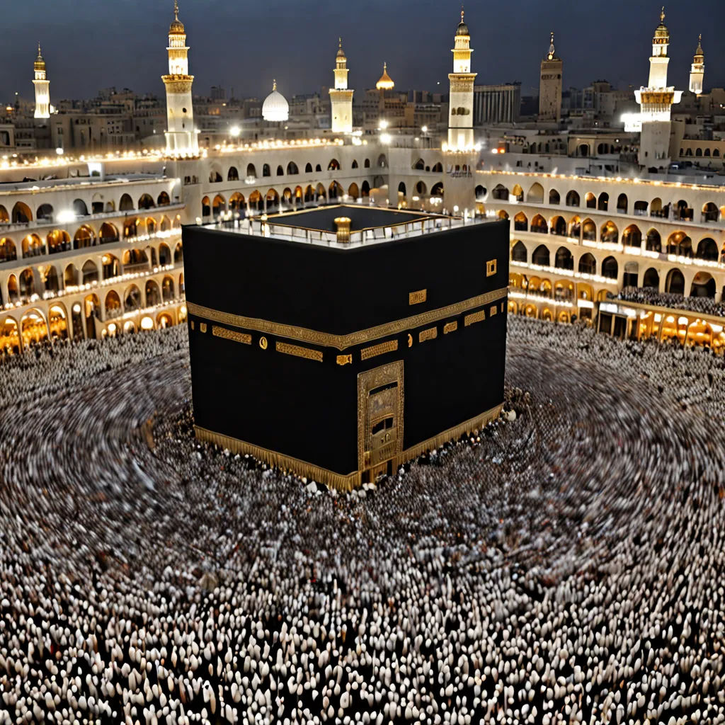 a large group of people standing around a large black box in a building with a clock tower in the background, a mosaic, very beautiful, hurufiyya, Aya Goda