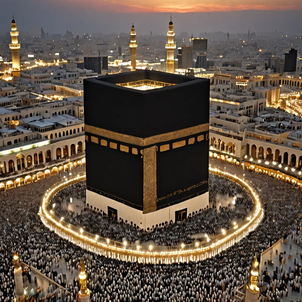 a large crowd of people surrounding a large black building with a gold and white design on it's face, a mosaic, very beautiful, hurufiyya, Aya Goda
