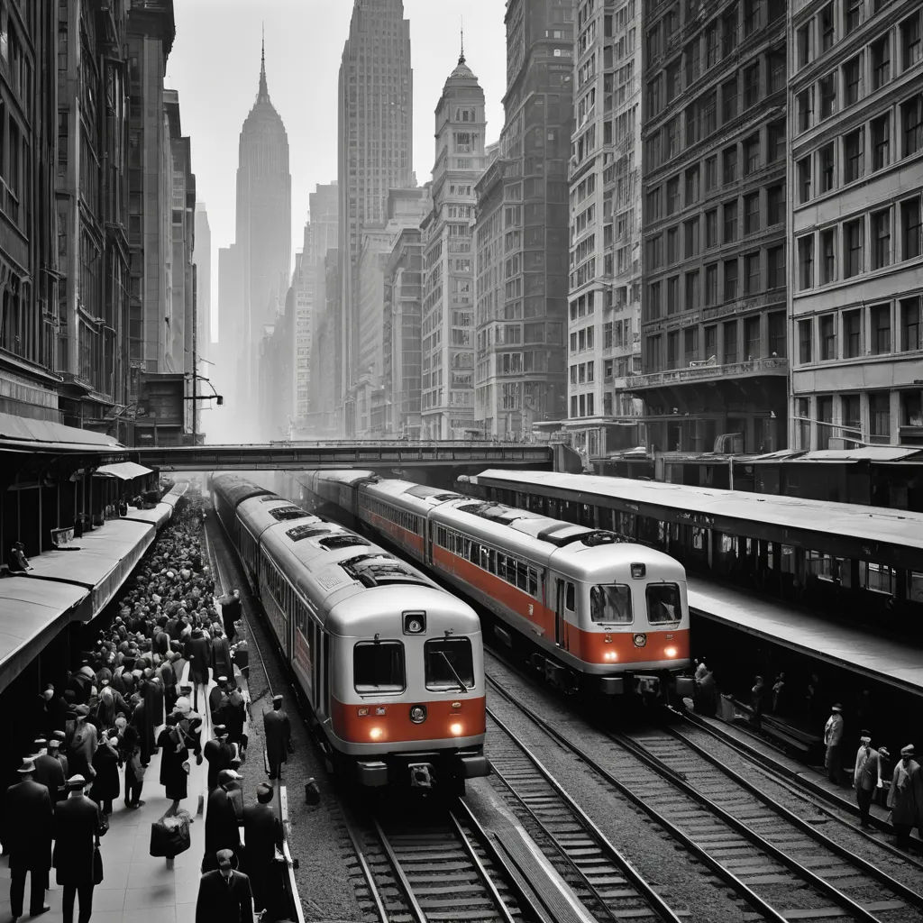 a black and white photo of a train station with two trains on tracks and people walking on the platform, art photography, a colorized photo, Alson S. Clark, award - winning photography