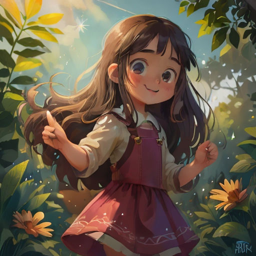 a girl in a dress is standing in the woods with flowers and a butterfly in her hand, and a sunflower in her hand