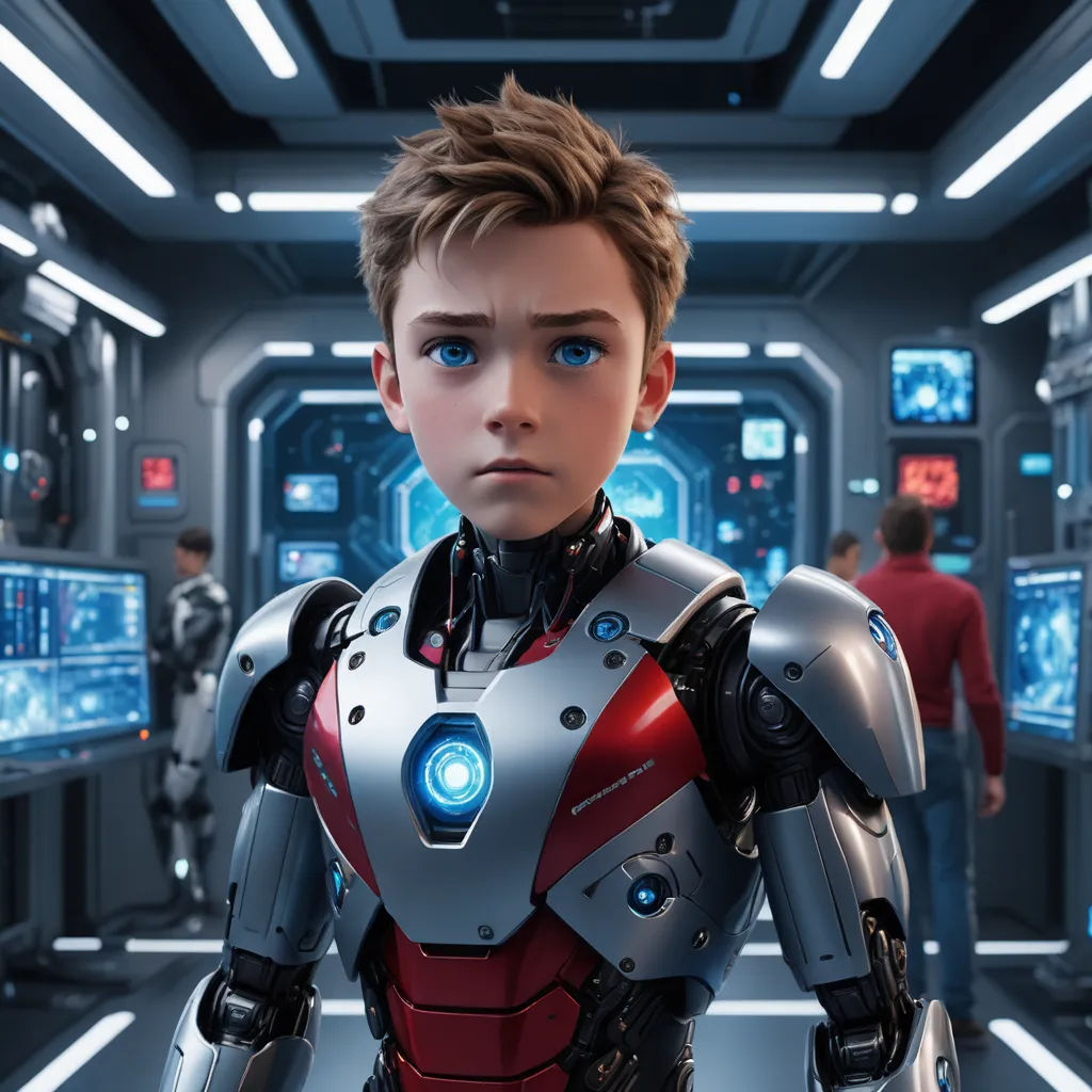 a man in a suit standing in a room with a robot on it's back and people in the background, photorealism, a comic book panel, Adam Rex, unreal engine highly rendered