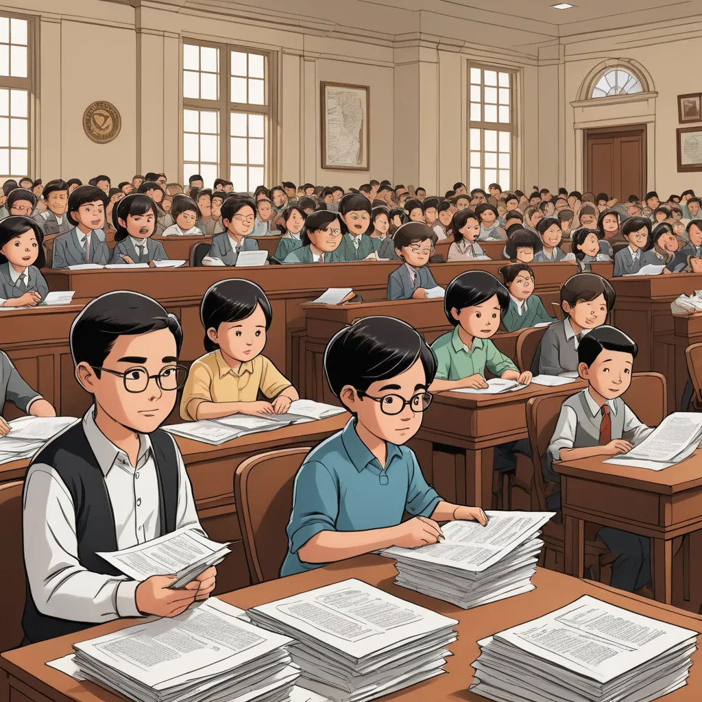 a classroom full of students with a teacher reading a book in front of them and a third boy sitting at the desk, academic art, a comic book panel, Choi Buk, graphic novel