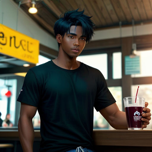 a man holding a drink in his hand and a drink in his other hand in a glass in front of him