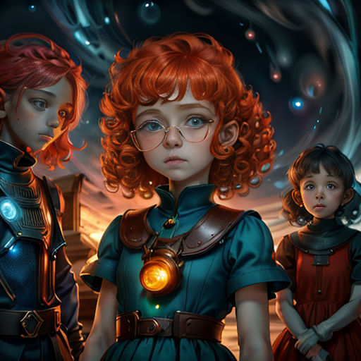 a group of children standing next to each other in front of a sky with stars and planets in it