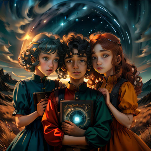 two girls are standing next to each other with a picture of a light in their hands and a sky with stars