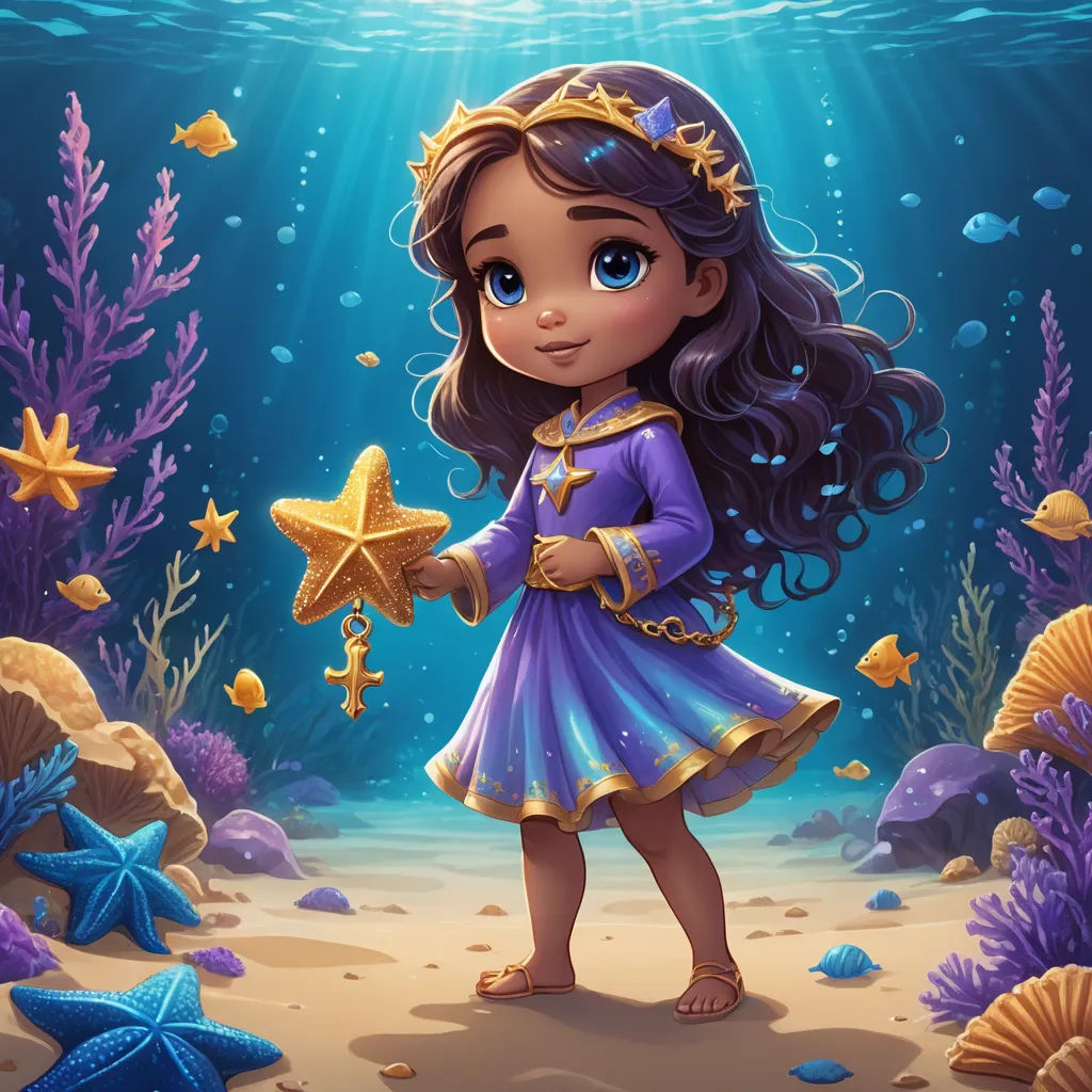 a cartoon girl holding a starfish in a sea with a starfish and other sea life around her, fantasy art, a storybook illustration, Anne Stokes, trending on art station