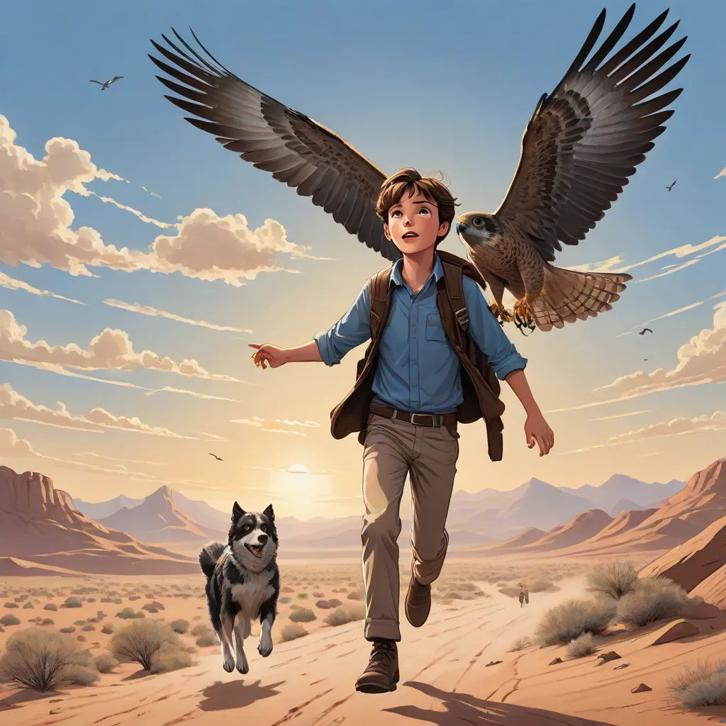 a man with a dog and a bird on his shoulder is walking through the desert with a dog on his back, fantasy art, poster art, Aaron Jasinski, official art