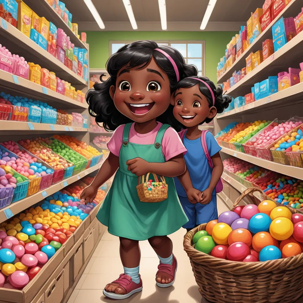 a cartoon of two girls in a store with a basket of eggs and a basket of eggs in the aisle, photorealism, a storybook illustration, disney, official art